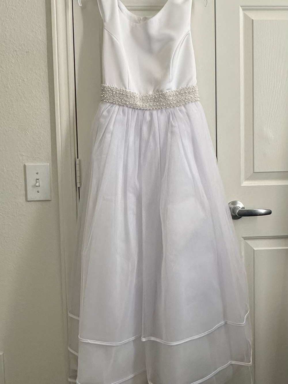 Ivory Beaded Waist Tulle Formal Dress for Girls